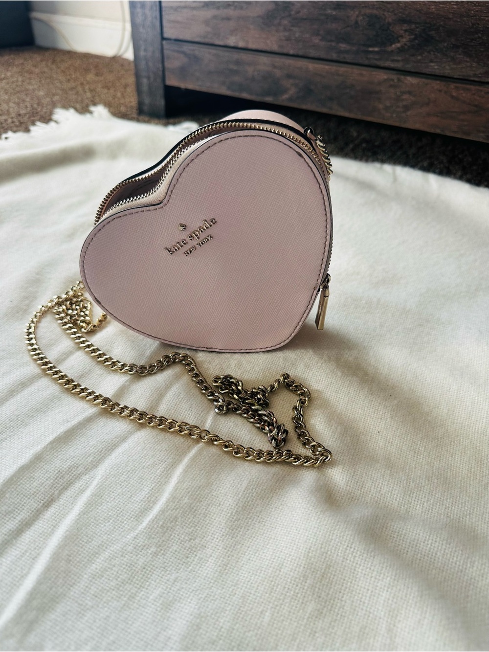 kate spade Pale Pink Heart Crossbody with Gold Chain